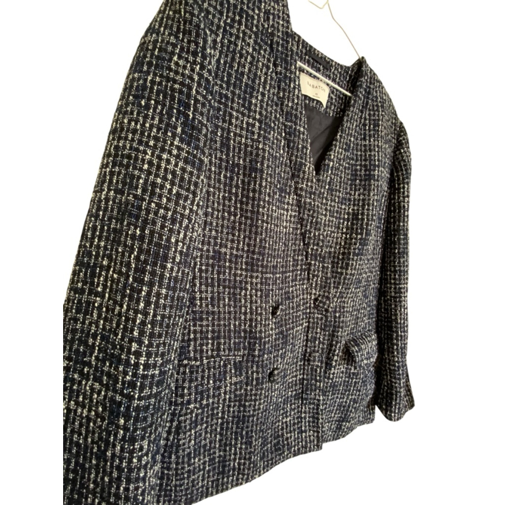 Babaton Navy Plaid Tweed Blazer Size 10 - Picture 6 of 12